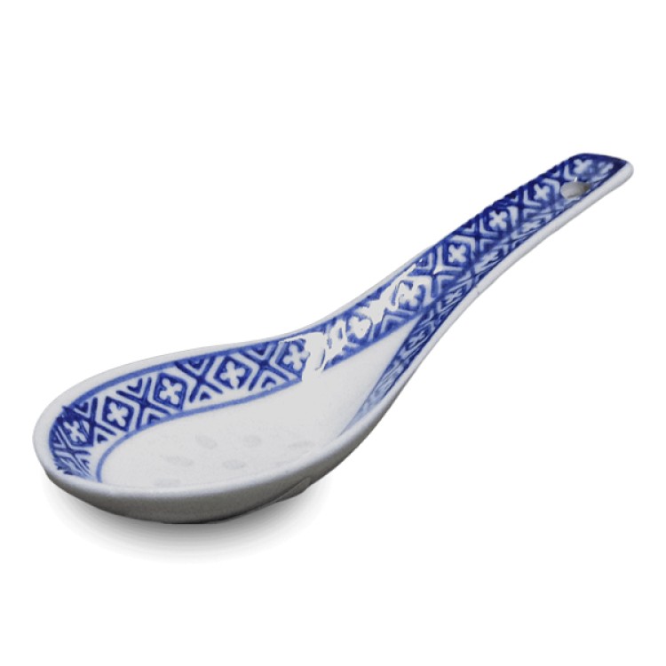 Soup Spoon Traditional Blue & White Porcelain Rice Pattern 14cm Soup Spoon Traditional Blue & White Porcelain Rice Pattern 14cm