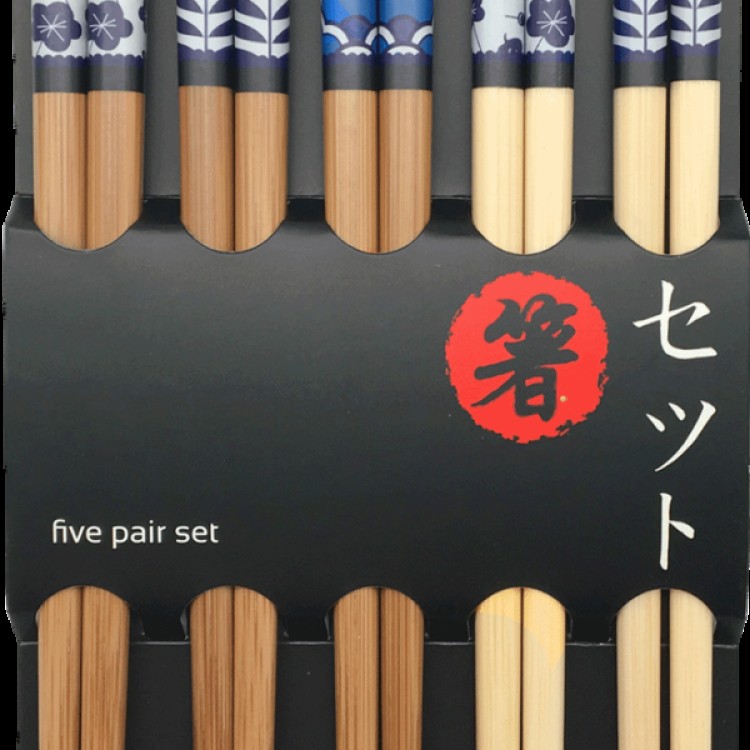 Ξυλάκια Μπαμπού Με Μπλε Σχέδια 22,5cm 5 Ζεύγη