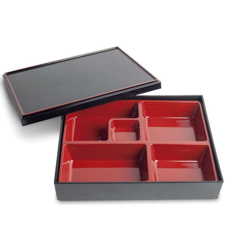 Πλαστικό Κουτί Φαγητού Bento Με Εσωτερικό Δίσκο Μελαμίνης 5 Θέσεων  32X25,5X6cm 1 Τεμάχιο