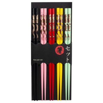 Chopsticks Set of 5 Dragon Design Assorted Colors