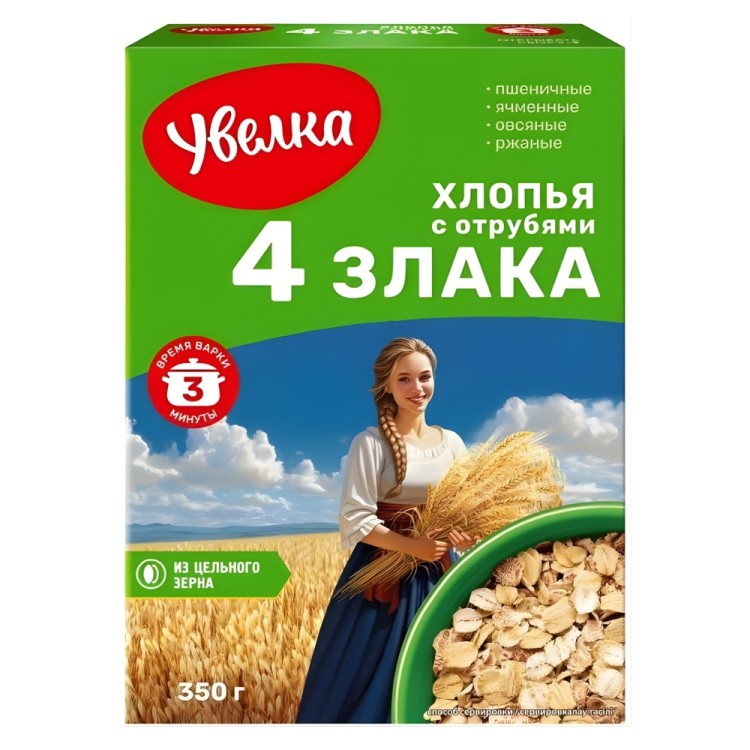 Λεπτές Νιφάδες Από 4 Δημητριακά 350g UVELKA