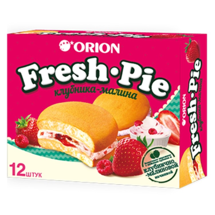 Αφράτα Κοκάκια  Fresh Pie με Γέμιση Σμέουρο, Φράουλα και Κρέμα 300g (12x25g) ORION