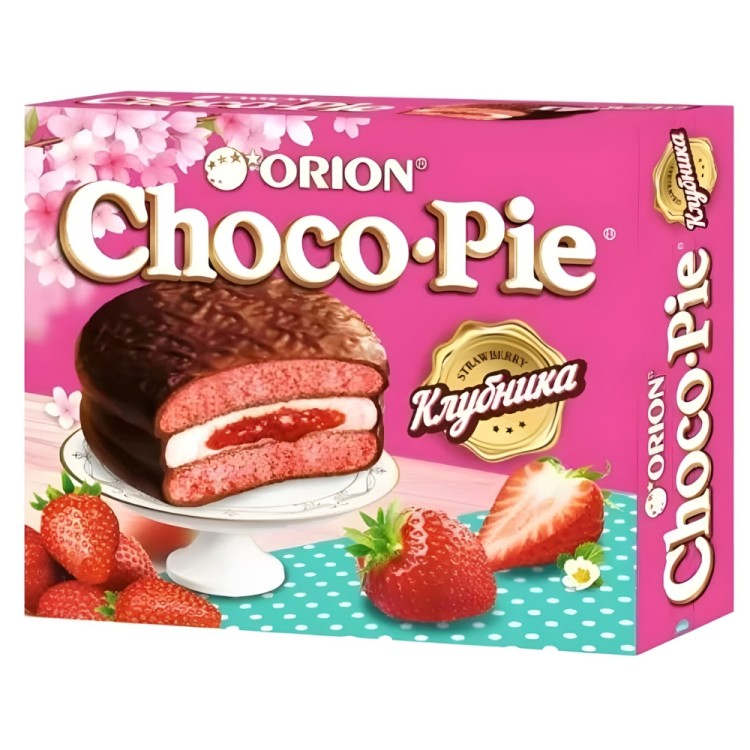 Αφράτα Κοκκάκια με επικάλυψη Γλάσο Κακάο Choco Pie με Γέμιση Φράουλα & Κρέμα 360g (12x30g) ORION!