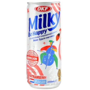 MILKY BE HAPPY Strawberry - Ανθρακούχο Αναψυκτικό με Γεύση Γιαούρτι Φράουλα 250ml OKF