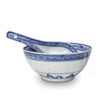 Σετ Πορσελάνης Με Μπωλ 11,5cm και Κουτάλι 13,5cm Με Σχέδιο Από Κόκκους Ρυζιού