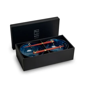 Σετ 2 Τεμαχίων Hana Edo Μπλε Μπωλ για Ουντόν 17cm X 8.7cm με Τσόπστικς EDO JAPAN