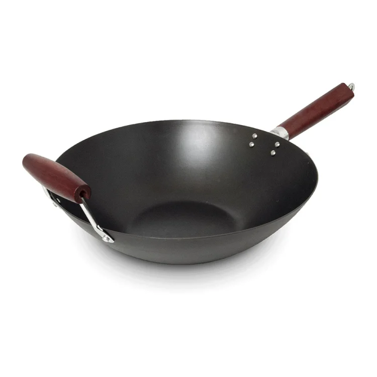Flat Base Carbon Steel Wok with Grip 14 Flat Base Carbon Steel Wok with Grip 14