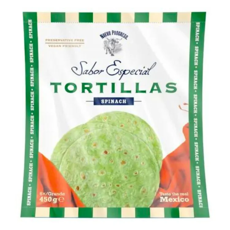 Flour Tortilla Spinach 25cm (10'') 6pcs NUEVO PROGRESO